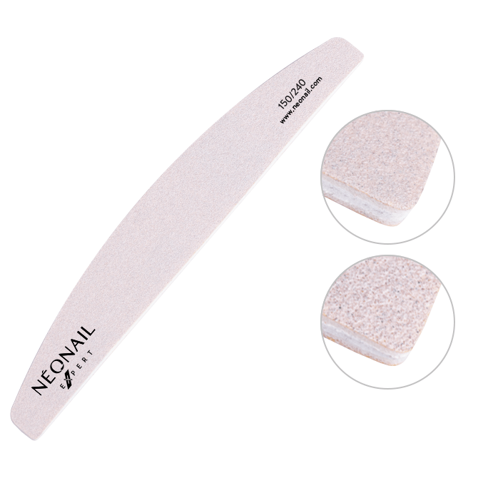 Expert Foam Arc Nail File 150/240 for shaping natural and gel nails, ideal for expert gel polish application.
