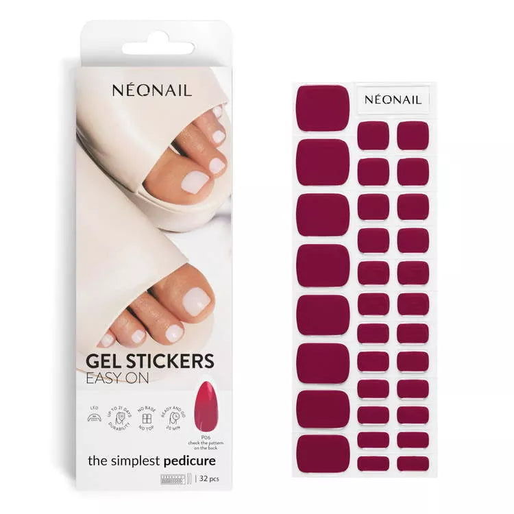 Burgundy Nails On The Feet - Easy On Gel Stickers P06