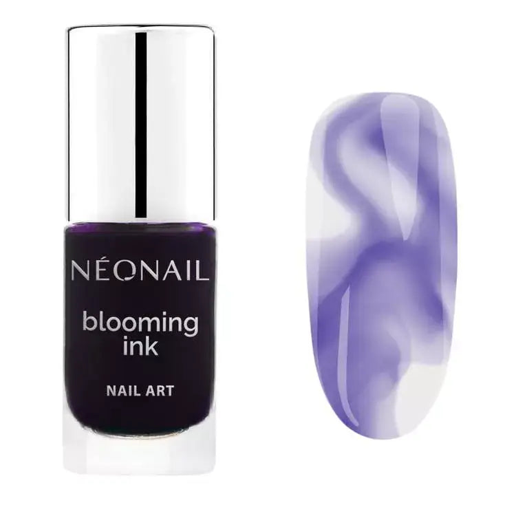 Violet Blooming Ink 7.2ml nail art ink bottle and swatch showcasing purple gel polish effect.