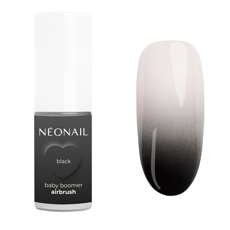 Black BabyBoomer Airbrush spray powder for ombre nail effects and smooth color transitions.