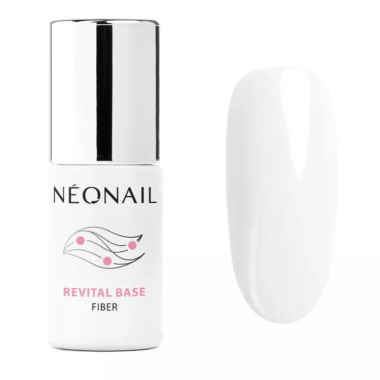 NéONAIL Revital Base Fiber UV/LED Gel Polish 7.2ml with milky color swatch for nail care.