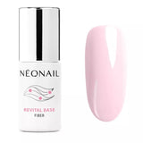 UV/LED Gel Nail Polish Revital Base Fiber in Rosy Blush with matching nail swatch for home nail care.
