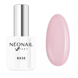 NÉONAIL Expert Revital Base Fiber 15ml bottle and light pink gel swatch for professional nail care.