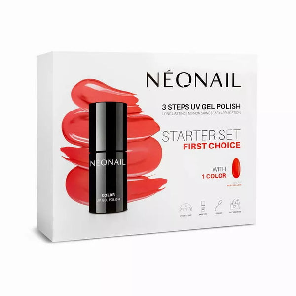 NÉONAIL Starter Set First Choice with UV gel polish, ideal for home nail care and beginners.