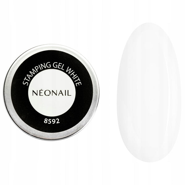 White stamping gel by NEONAIL in a tin, perfect for creating unique gel nail designs at home.