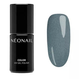 NEONAIL UV gel polish bottle with a swatch of deep green gel polish showcasing shimmer finish.