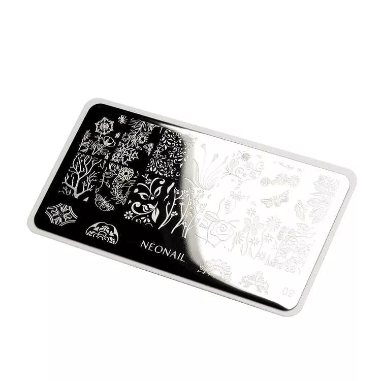 Stamping Plate 09 for UV gel nail polish designs, creating easy and precise nail art at home.