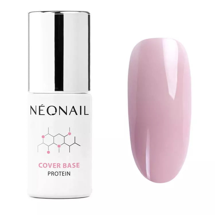Light Nude Cover Base Protein UV gel nail polish, ideal for elegant and natural manicures, 7.2ml bottle and swatch.