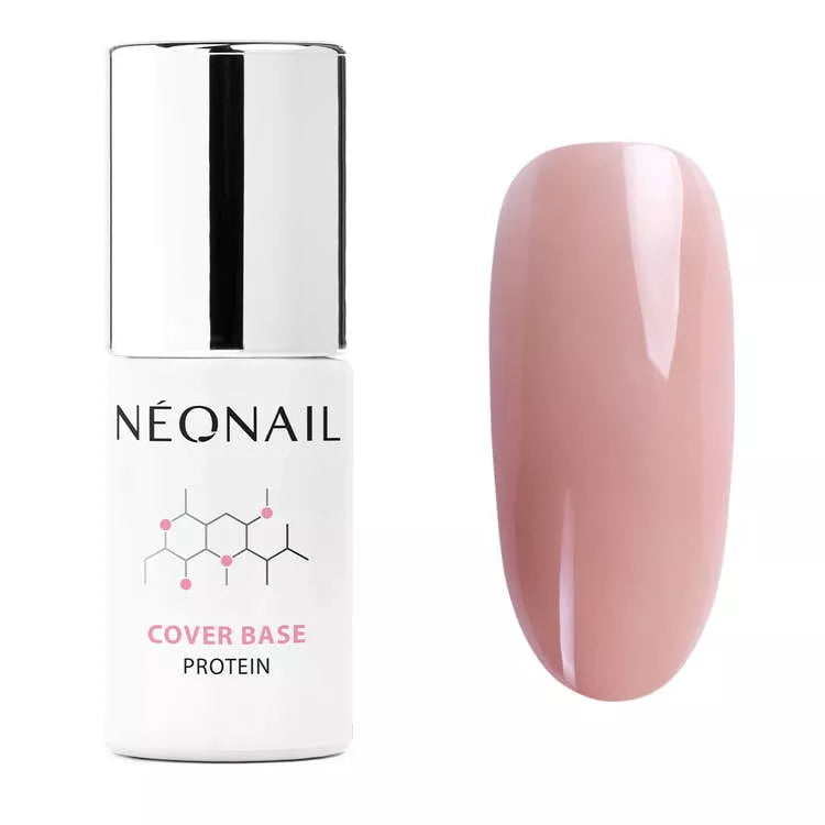 Néonail Cover Base Protein UV gel nail polish in peach color with swatch on a nail design.