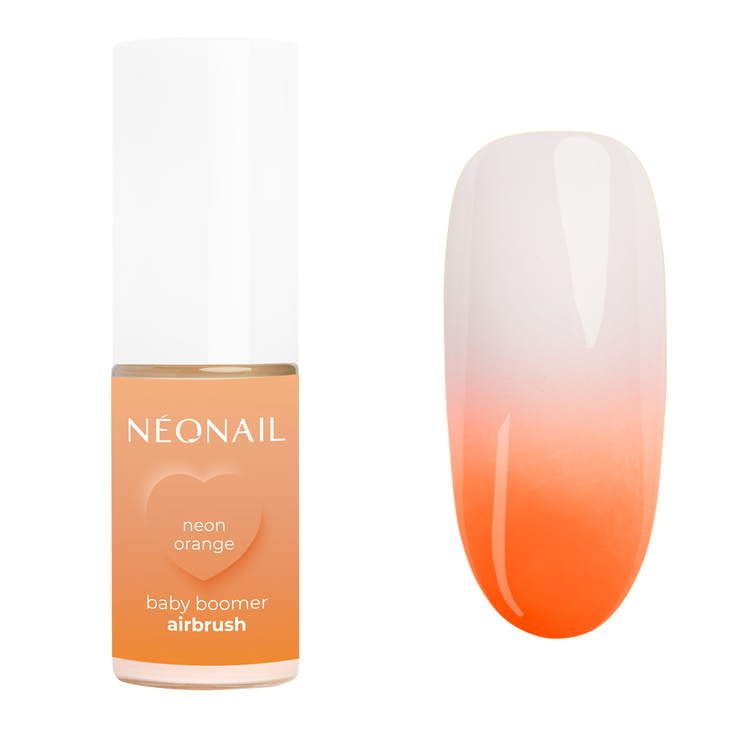 Neon Orange BabyBoomer Airbrush 5g alongside a gradient ombre nail design, perfect for UV gel nail polish looks.