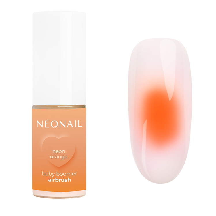 Neon Orange BabyBoome Airbrush spray powder for vibrant UV gel nail polish effects, ideal for ombre or aura nails.