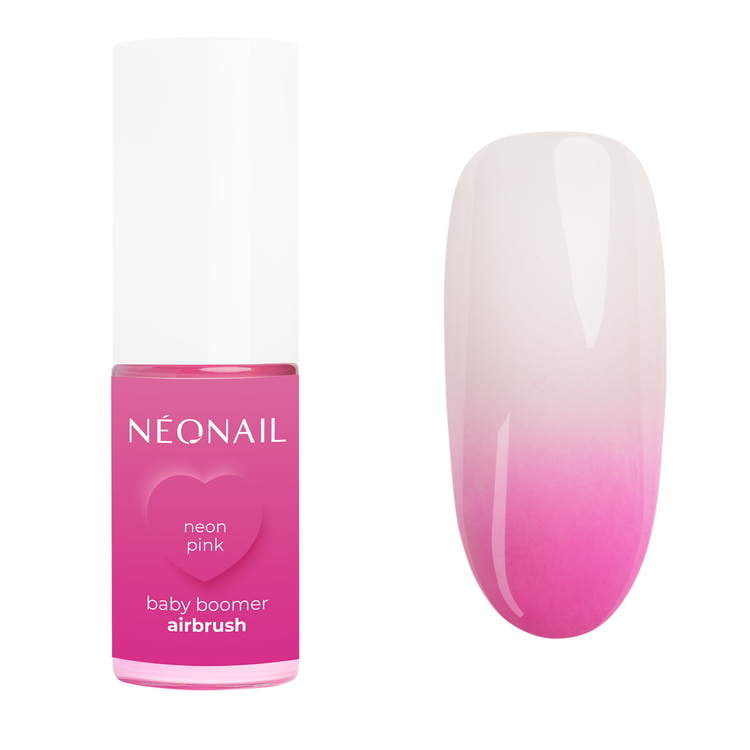 Neon Pink Baby Boomer Airbrush, perfect for UV gel nails and home nail kits, showcasing an ombre effect on a nail swatch.