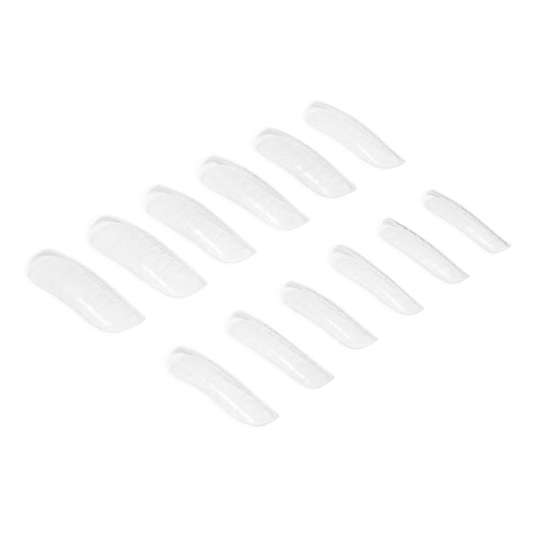 Duo AcrylGel 05 Oval Square transparent nail extension molds in various sizes for gel nail applications.