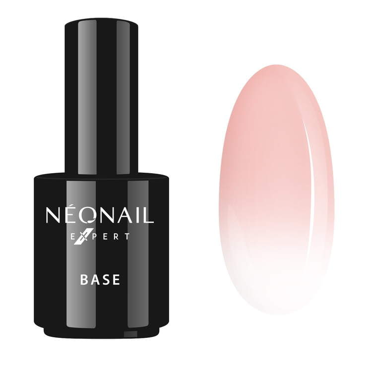 Neonail Expert 15ml Baby Boomer Base bottle and peach nail swatch for perfect gel nail styling.