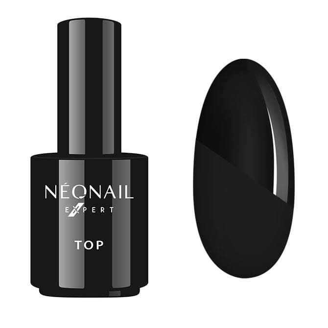 NÉONAIL Expert Top Velour Gel Polish 15ml bottle with black nail swatch, perfect for expert UV gel nails.