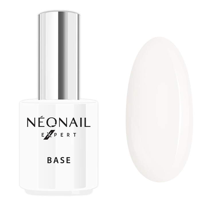 Milky Cloud UV/LED Expert Revital Base Fiber 15ml bottle next to a soft white swatch for expert gel nails.