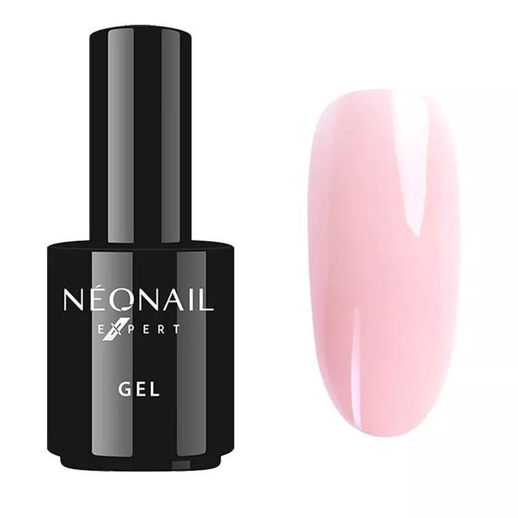 Pale Pink UV/LED expert gel polish bottle with matching nail swatch, perfect for bright, self-leveling nail designs.