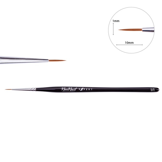 Expert nail art brush 1/1 with 10mm Kolinsky bristles, ideal for precision decorating and professional nail designs.