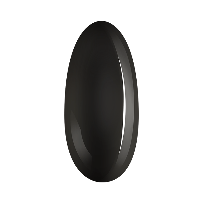 Pure black expert UV/LED gel polish on nail, showcasing intense gloss and durability for vibrant manicures.
